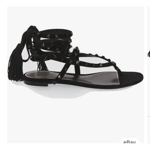 Valentino Garavani Black Rockstud Tassel Leather Sandals – Size 37.5 (7.5 US)
